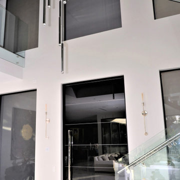Custom Frameless Black Laminated Glass Oversized Pivot Door