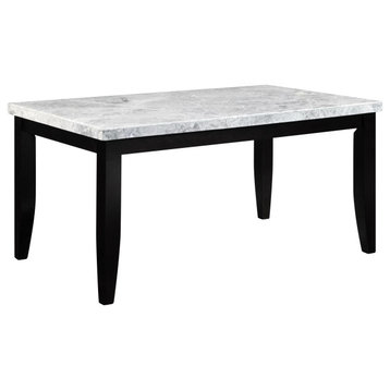 Contemporary Dining Table, Pinewood Legs With Rectangular Marble Top, Multicolor