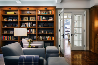 Example of a transitional living room design in New York