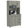 Inval  Kitchen Microwave Cabinet in Smoke Oak Engineered Wood