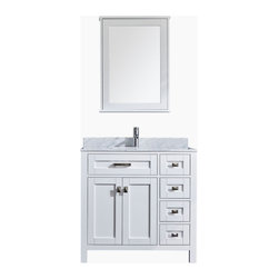 Milford Traditional Vanity 900 Cararra Marble Stone Top Matte White Shaker Bath - Bathroom Vanities