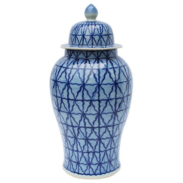 Blue And White Cobalt Chess Grids Porcelain Temple Jar