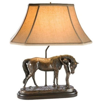 Sculpture Table Lamp EQUESTRIAN Lodge Little Girl and Her Loving