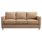 Small Space Seating - Raleigh Quick Assembly Three Seat Bonner Leg Sofa, Almond - Small Space Seating's standard size sofas and chairs are designed to fit through openings 12" or greater.  Perfect for older homes, apartments, lofts, lodges, playrooms, tiny homes, RV's or any place with narrow doors, hallways, tight stairs, and elevators. Our frames come with a lifetime guarantee and are constructed using kiln dried hardwoods.  Every frame is doweled, corner blocked, screwed, glued, stapled and features heavy-duty 8.5-gauge sinuous steel springs reinforced with horizontal tie rods.  All seating features plush 2.5 density HR spring down cushions with a lifetime guarantee.  High Performance, stain resistant fabrics with a 100,000 double rub rating come standard with our sofa and chairs.  This is American Made seating for small, tight and narrow spaces designed to last a lifetime.