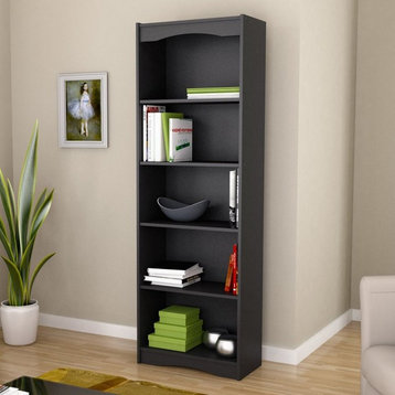 Hawthorn Black Engineered Wood 72" Tall Adjustable 5 Shelf Bookcase