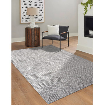 Ivory Contemporary Geometric Transitional High-Low Area Rug