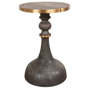 Upturned Goblet Round Side Table Brass and Oak