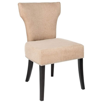 Set of 2 Armless, Dining Chair, Padded Polyester Seat With Nailhead Trim, Wheat