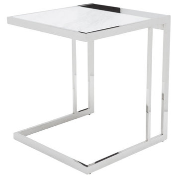 Ethan Marble Side Table, White Marble/Polished Stainless Base