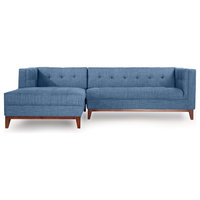 Harrison Midcentury Twil Sofa Chaise Sectional, Blue Curacao, Left Facing