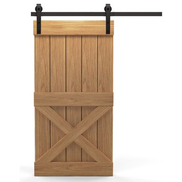 Real Solid Hardwood Half X Sliding Barn Door, Finished, 26"x84"inches, Mahogany
