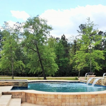 Beautiful travertine pool with unique elevation changes