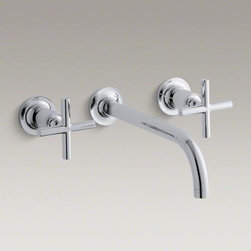 KOHLER Polished Chrome Purist&reg; Wall-mount Bathroom Sink Faucet With Cross Handle - Bathroom Sink Faucets