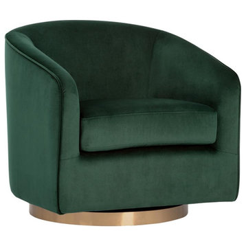 Maklaine 19" Modern Fabric Barrel Back Swivel Lounge Chair in Deep Green