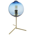 CASAMOTION - Golden Metal Hand Blown Glass Table Lamp, Clear, Blue - Plug in cord. ETL listed. Bulb NOT included.