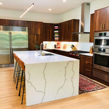 Brown Cabinets With White Countertops