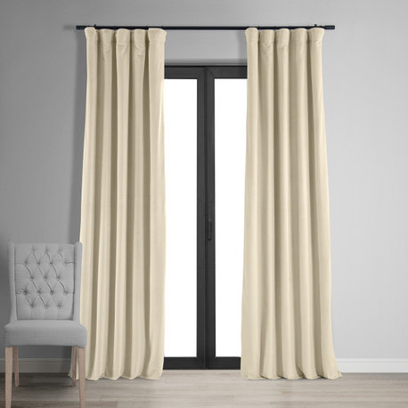 Signature Ecru Blackout Velvet Curtain Single Panel, 50"x96"