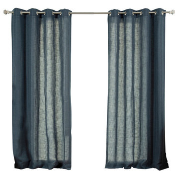 Faux Linen Blend Curtain Panel, Set of 2, Indigoblue, 52"w X 84"l