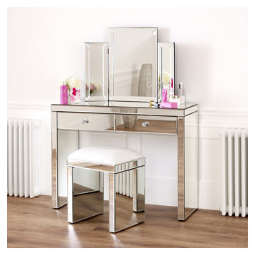Venetian Mirrored Dressing Table Set with White Stool