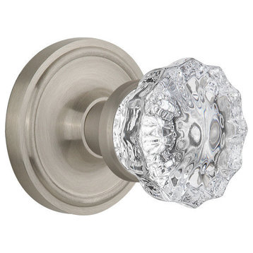 Classic Rosette Privacy Crystal Glass Knob, Satin Nickel