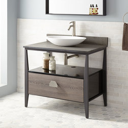 36" CAILLEN STAINLESS STEEL VESSEL SINK VANITY - GRAY WASH - Bathroom Vanities And Sink Consoles