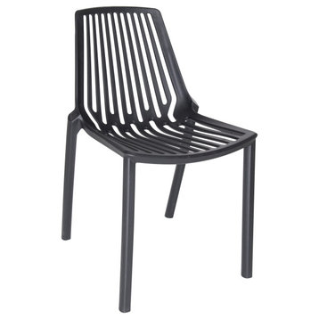 LeisureMod Acken Mid-Century Modern Plastic Dining Chair, Black