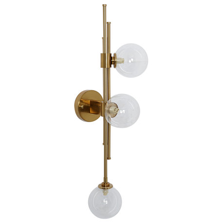 Modern Gold 3-Light Decorative Clear Glass Indoor Globe Wall Sconce