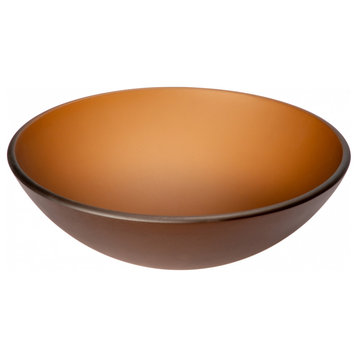 Brown Frosted Glass Vessel Sink Bowl for Bathroom, 16.5 Inch, Round