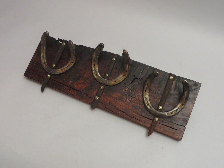 HorseShoe Rack. Reclaimed Poplar, Shoes & Leather.