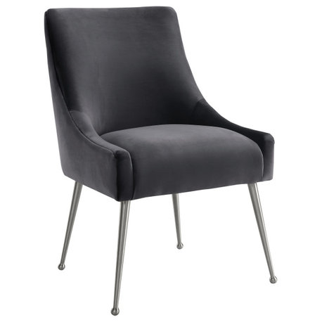 Beatrix Velvet Side Chair, Gray/Silver