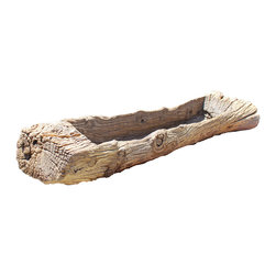 Natural Wood Stem Carved Rustic Long Planter Display Container - Indoor Pots And Planters