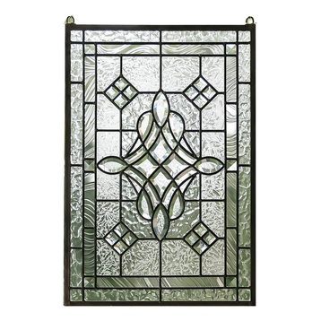 All clear stained glass and beveled window Panel 16"x24"