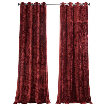 Lush Crush Grommet Velvet Window Curtain Single Panel, Ruby Red, 50w X 96l