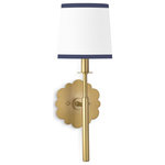 Regina Andrew - Southern Living Daisy Sconce - The Daisy Sconce is an updated classic with fine details such as its namesake daisy-shaped natural brass backplate and custom natural linen shade with navy trim. A part of our Southern Living Lighting Collection, the Daisy is an elegant addition to a dining area, powder room or bedroom.