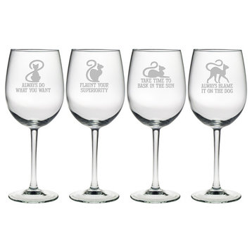 Cat Philosophy 4-Piece Wine Glass Set