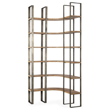 Turner Medium Brown Solid Wood & Silver Iron Frame Curved Shelving Unit