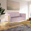 Casa Velvet Upholstered Loveseat, Pink, Gold Finish