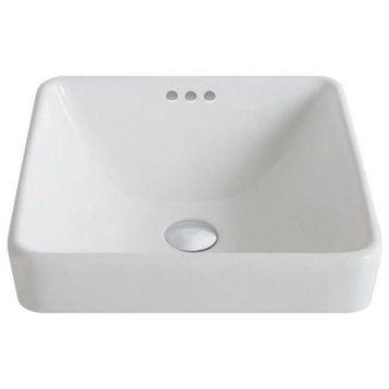 Kraus  Elavo White Ceramic Square Semi-Recessed Bathroom Sink