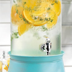 Vintage Mason Jar Drink Dispenser with Blue Metal Base - Beverage Dispensers