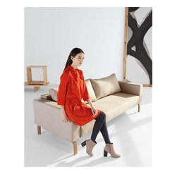 "Innovation USA" Cassius Sleek Natural Khaki Sofa with Lacquered Oak Legs - Sofas