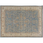 Bareens Designer Rugs - Southwestern Heriz Ziegler Denver Gray Ivory Hand-Knotted Rug - 9'9'' x 13'1'' - Enhance the ambiance of your home with this magnificent Persian-influenced Turkish hand-knotted rug made by skilled artisans capable of creating the most exceptional vegetable dyes and hand-spun wool. This exquisite handmade rug is a one-of-a-kind Peshawar Kafkaz, otherwise identified as Chobi, Chobi Peshawar, Oushak, or Ziegler rug. These handmade rugs are crafted in Pakistan utilizing superior-quality wool imported from Australia, New Zealand, and Korea in two types of weaves: the Persian weave and the Mori weave. This rug is meticulously crafted by hand using the finest natural vegetable dyes extracted from local plants. The artisans use a blend of hand-spun local and fine merino wool, resulting in a rug with a compelling texture, higher lanolin content, and longer staple. The artisans occasionally incorporate natural or artificial silk into the pile to enhance specific motifs. The finished product is an awe-inspiring execution of flawless design and an understated palette that exudes elegance.