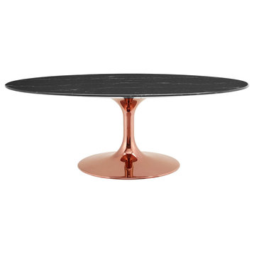 Coffee Table, Oval, Artificial Marble, Metal, Rose Gold Black, Modern, Lounge
