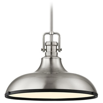 Industrial Pendant Light Satin Nickel and Black 15.63-Inch Wide