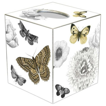 TB2711 - Black and White Flowers Butterflies Tissue Box Cover