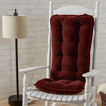 Contemporary Living Room With Bold Red Rocking Chair Seat Cushions
