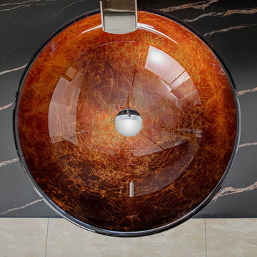 Reddish Brown Glass Circular Vessel Bathroom Sink