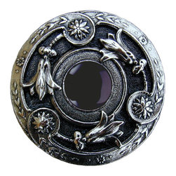 Inviting Home Inc. - Jeweled Lily Knob, Bright Nickel With Onyx - Cabinet And Drawer Knobs