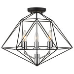 Z-Lite - Z-Lite 918SF-MB-CH Geo 3 Light Semi Flush Mount in Chrome - Fully energizing in its sleek geometric silhouette, this three-light semi-flush mount chandelier delivers sophistication and contemporary verve in a modern living or dining space. Follow the angles of an open cage-like frame fashioned from two-tone finish metal in Matte Black and Chrome, and an enticing theme that's ideal for an energetic design scheme.