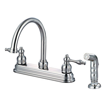 Two Handle Kitchen Faucet With Spray, Classic Bronze, Satin Nickel