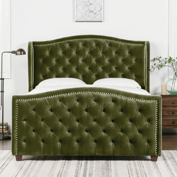 Marcella Tufted Panel Bed, Olive Green